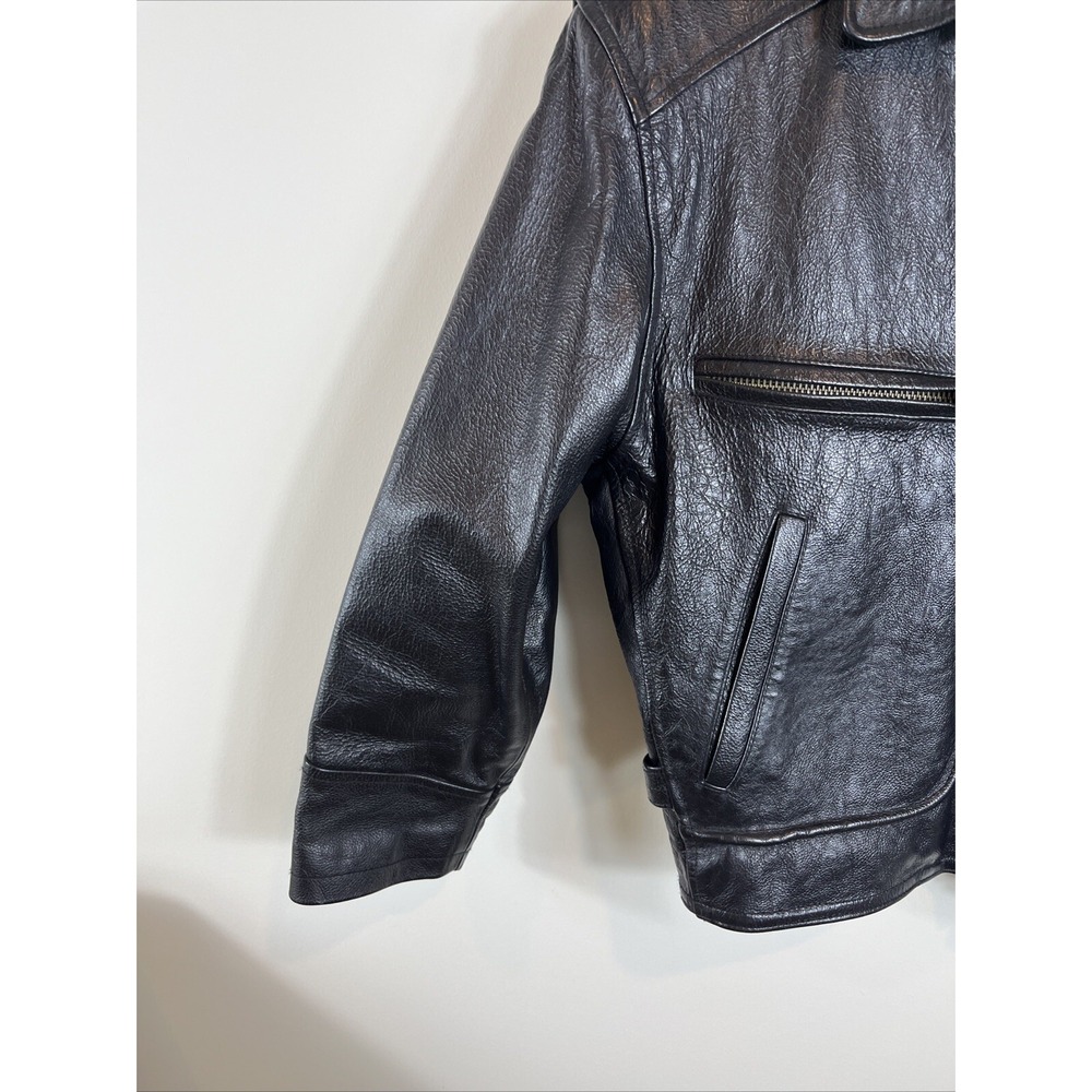 Vera Pelle Italian Della Legge 883 Black Leather Bomber Jacket Coat Mens Size 46 - Picture 5 of 16
